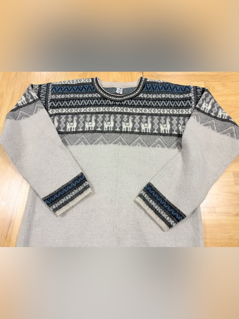 Men's Gray Nordic Pattern Sweater with Blue Accents